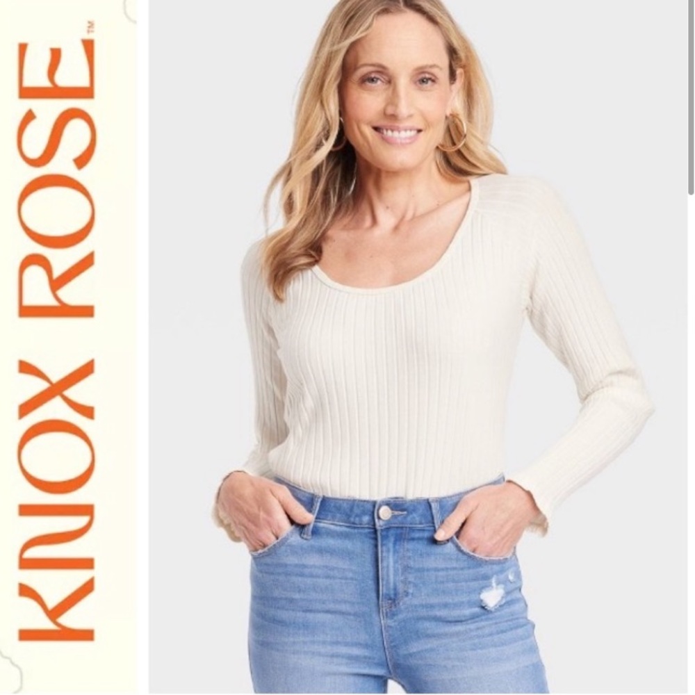 NWT Ivory Ribbed Long Sleeve Scoopneck